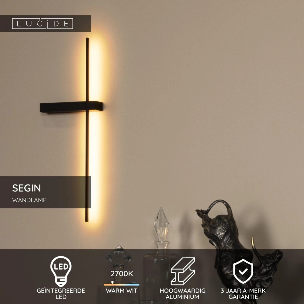 Sleek wall lamp Segin black 60cm Lucide 5411212126900