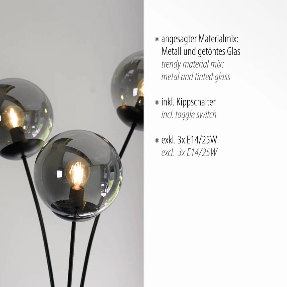 Black floor lamp Big Widow 3-light Just Light 4043689988388