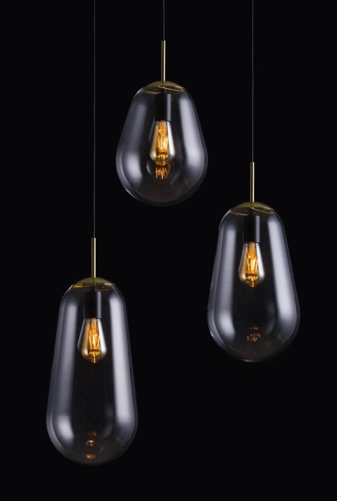 Glass hanging lamp Pear Long Ø 22cm gold with clear glass Lyora 5903139867191