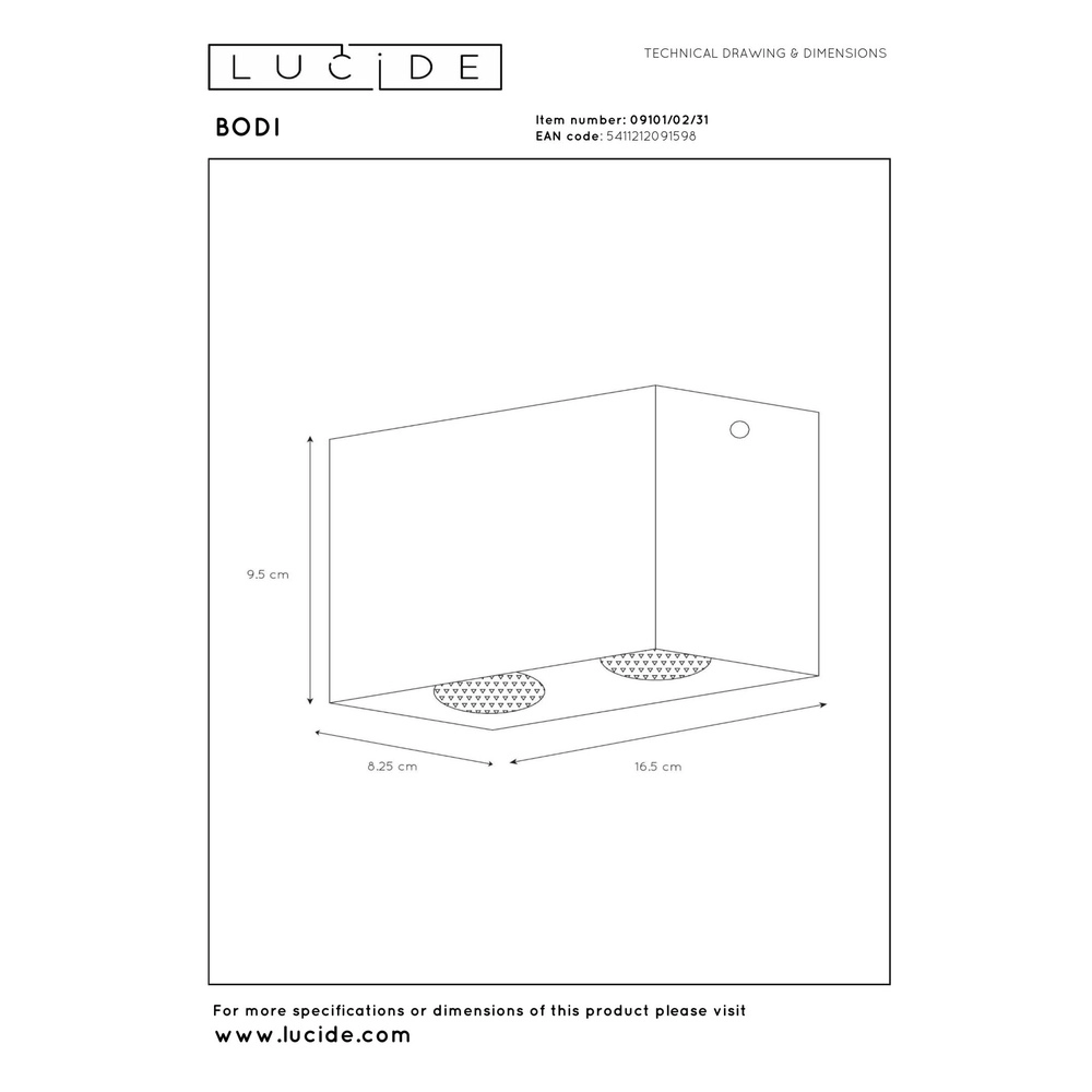Ceiling spotlight Bodi 2-light white Lucide 5411212091598