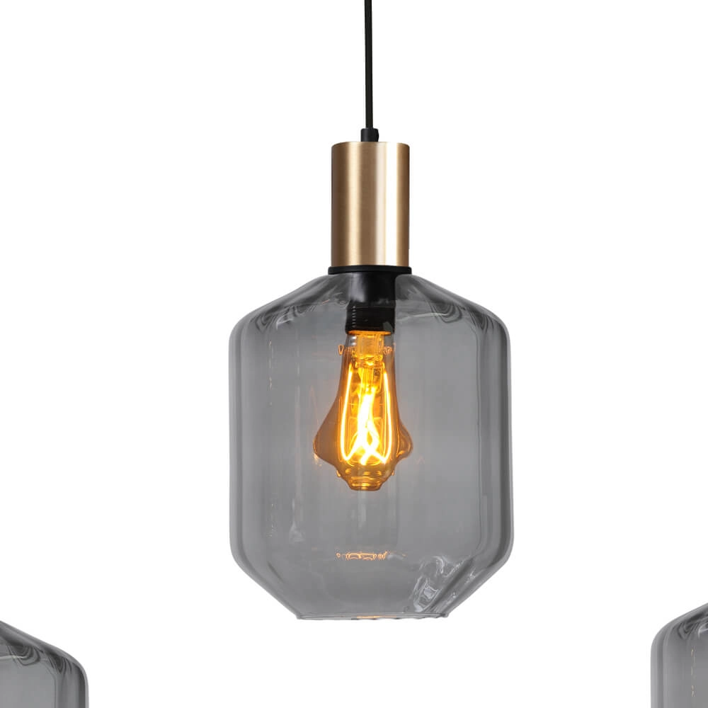 5-light hanging lamp - gold - Porto with Jagger smoke glasses Masterlight 8718121270296