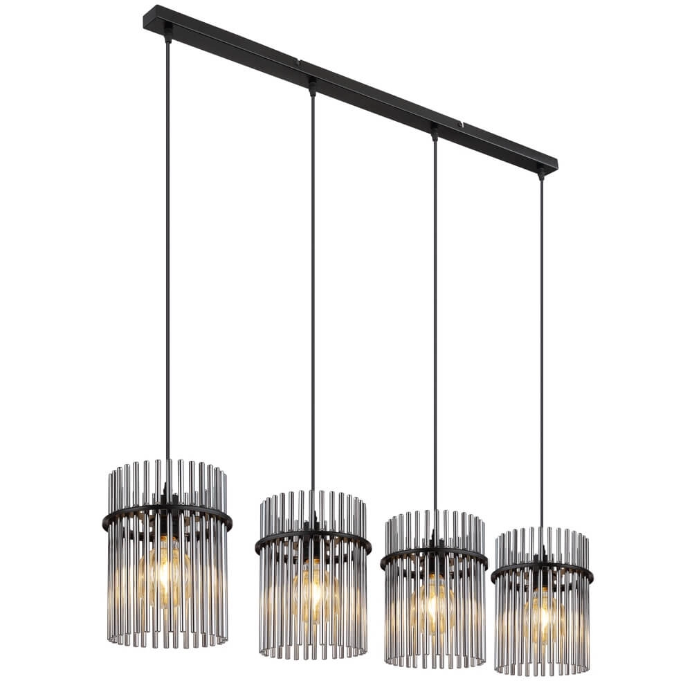 Black pendant lamp Gorley with smoke glass 4-lights