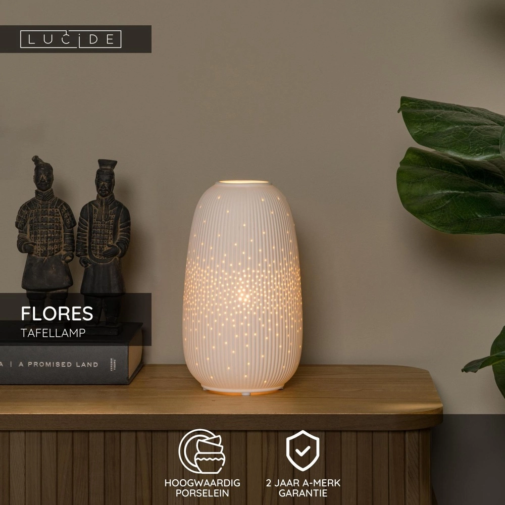 Table lamp Flores Ø 14cm white Lucide 5411212134424
