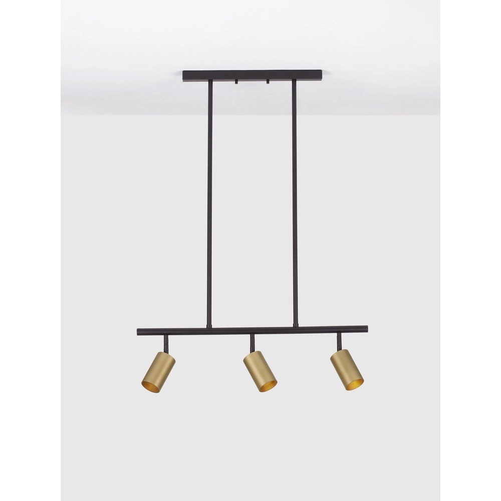 Pendant lamp Pogno 3-light black with gold straight