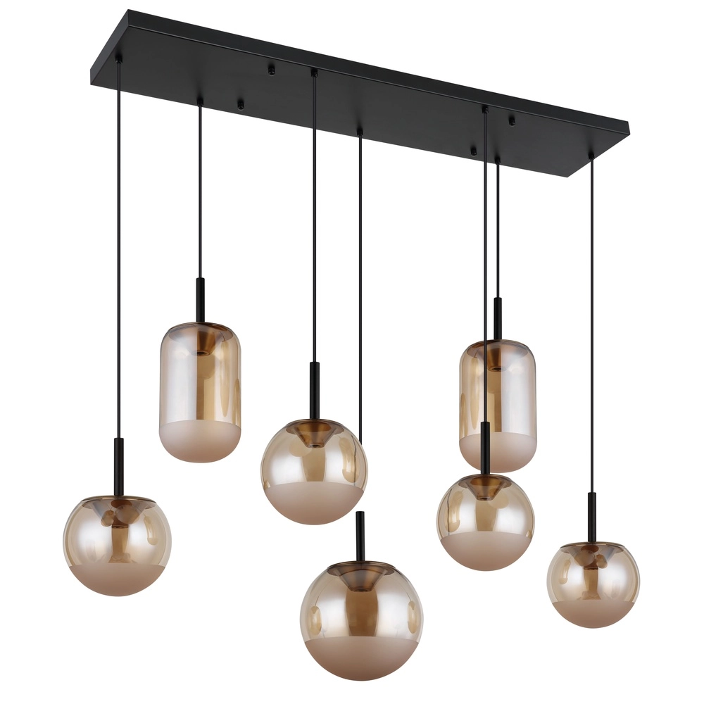 Design pendant lamp Severin 7-light black with amber glass Globo 9007371540945