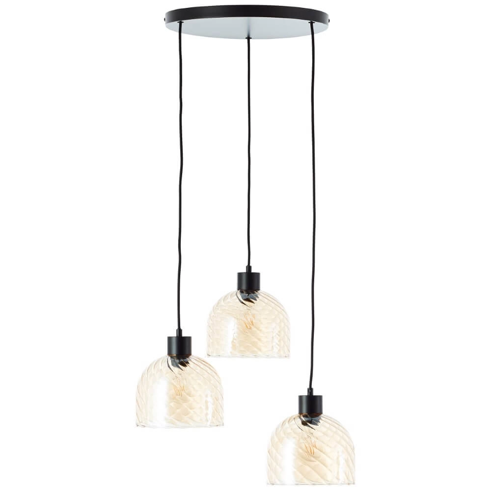 3-light pendant lamp Casto black with amber glass Brilliant 4004353446870