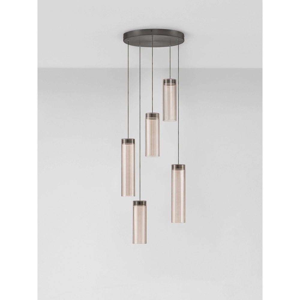 Design pendant lamp Brielle anthracite with mocha glass 5-lights Lyora 5212017495426