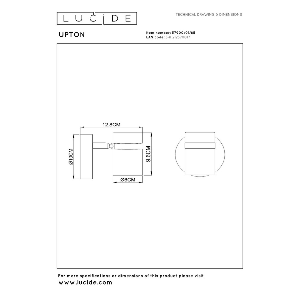 Ceiling spotlight Upton Single Black Lucide 5411212570017