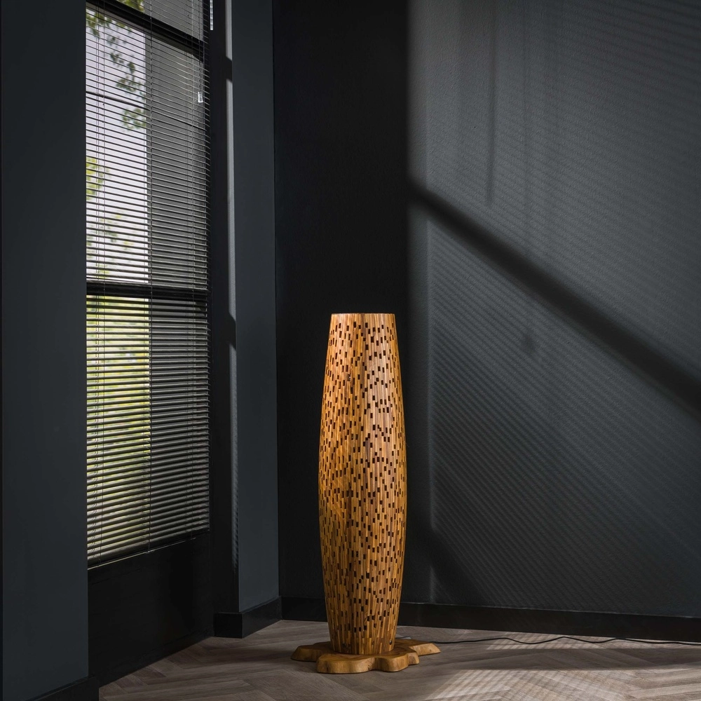 Wooden floor lamp Bars teak - 104cm - Ø 40cm Lyora 8716803512788