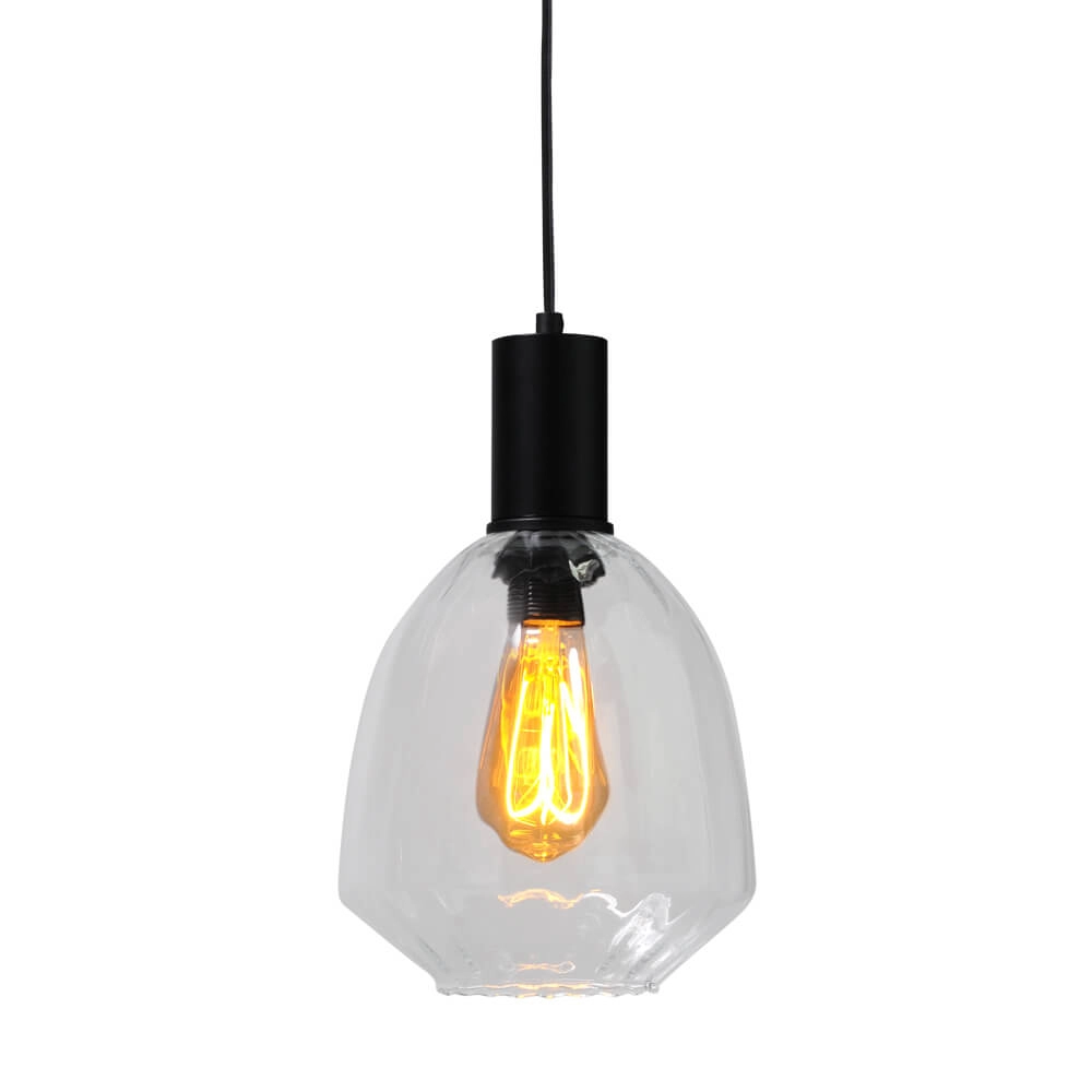 Hanging lamp black Porto with Nicolette clear glass - Ø 20cm