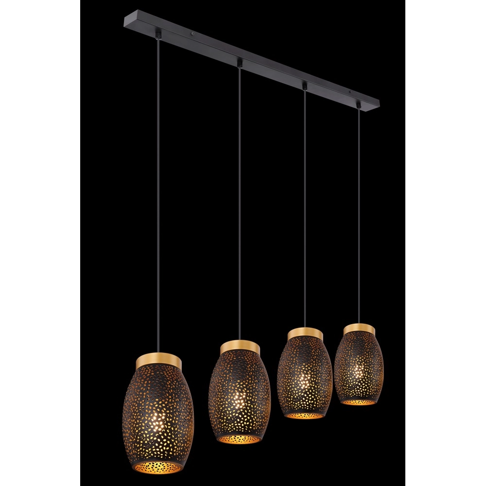 4-light pendant lamp Narri black with gold - small holes Globo 9007371392667