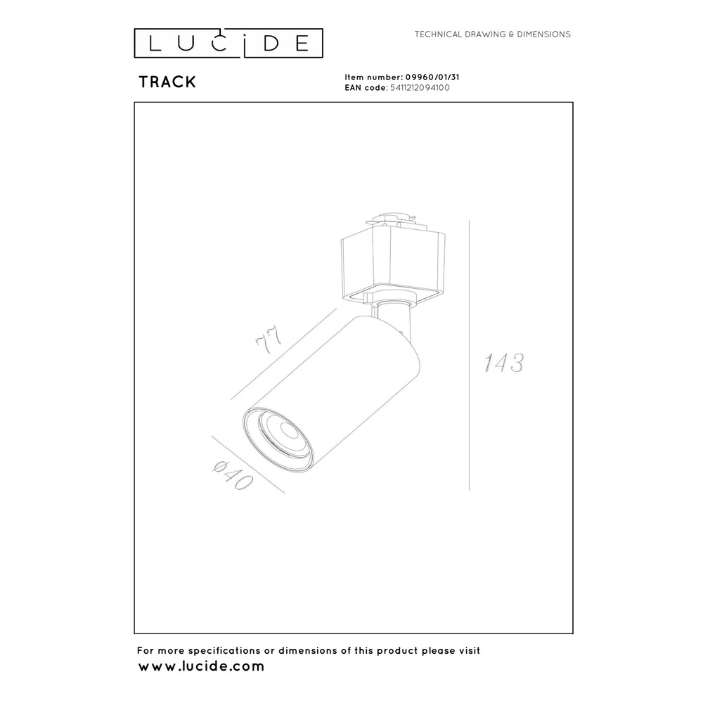 Rail spot Track Ritmo 1-phase white Lucide 5411212094100