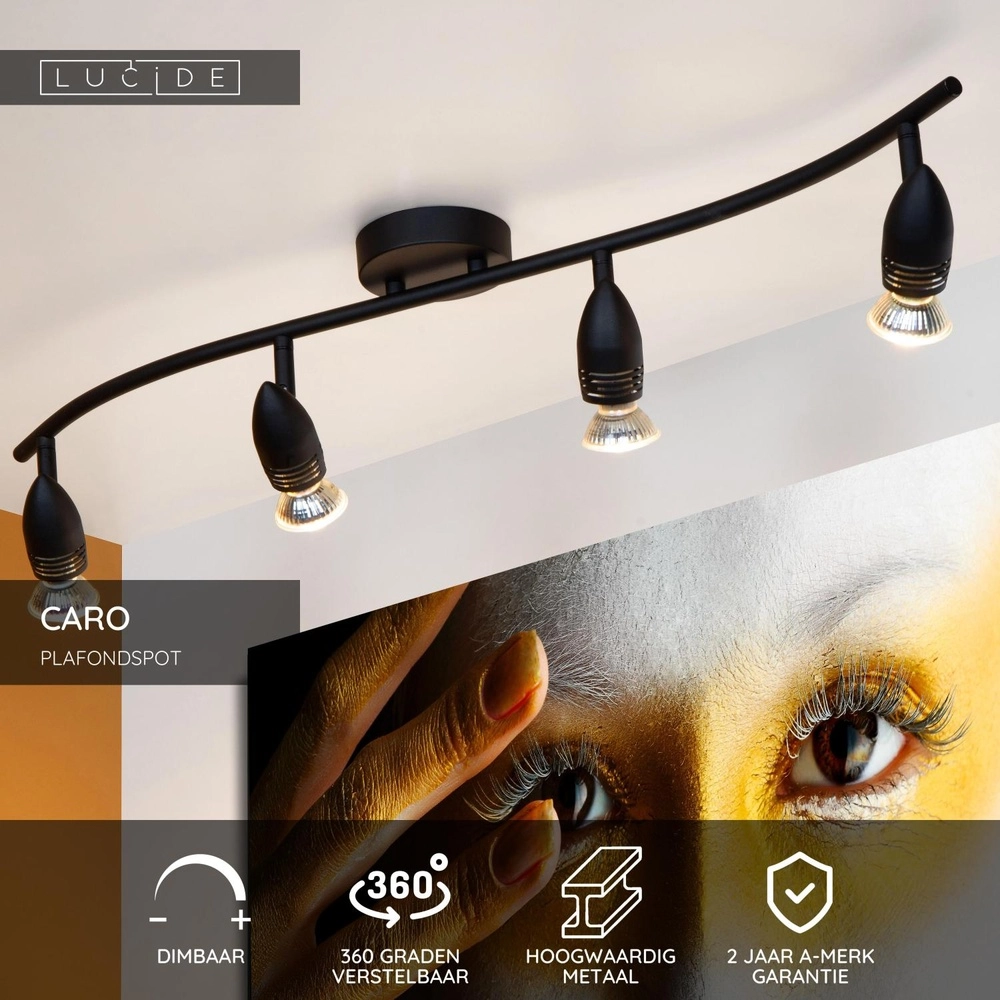 Ceiling spotlight Caro 4-light black Lucide 5411212134257