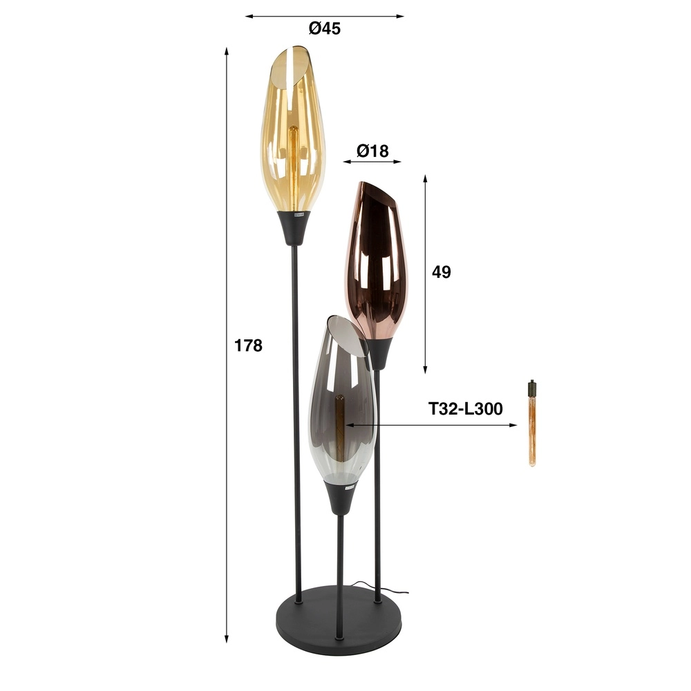 Glass floor lamp Cocoon 3x E27 - 168cm - XL glass Lyora 8716803511897