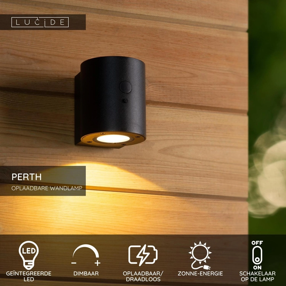 Design wall spot Perth Solar Black Lucide 5411212152121