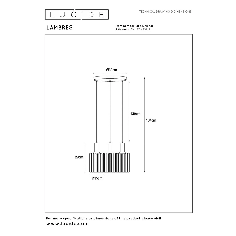 3-light pendant lamp Lambres taupe Lucide 5411212452917