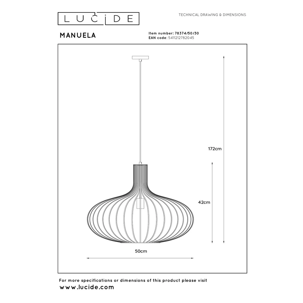 Pendant lamp Manuela Ø 50cm black Lucide 5411212782045