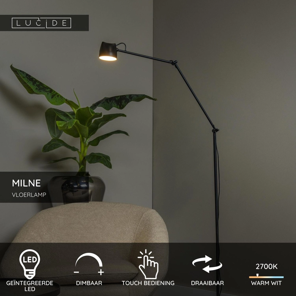 Black reading lamp Milne Design Lucide 5411212441959