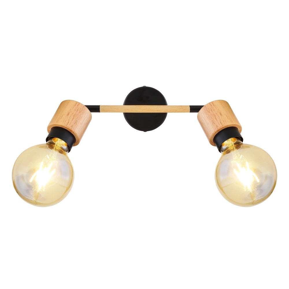 Ceiling lamp Jorna 2-light black with wood Globo 9007371402281