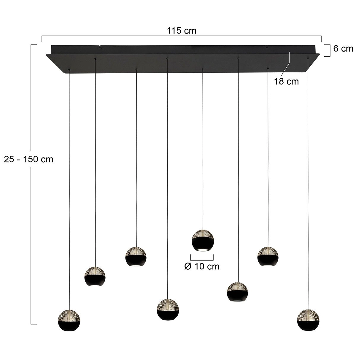 Dining table pendant lamp 115cm Belluno 8-Light LED - Black Steinhauer 8712746184020