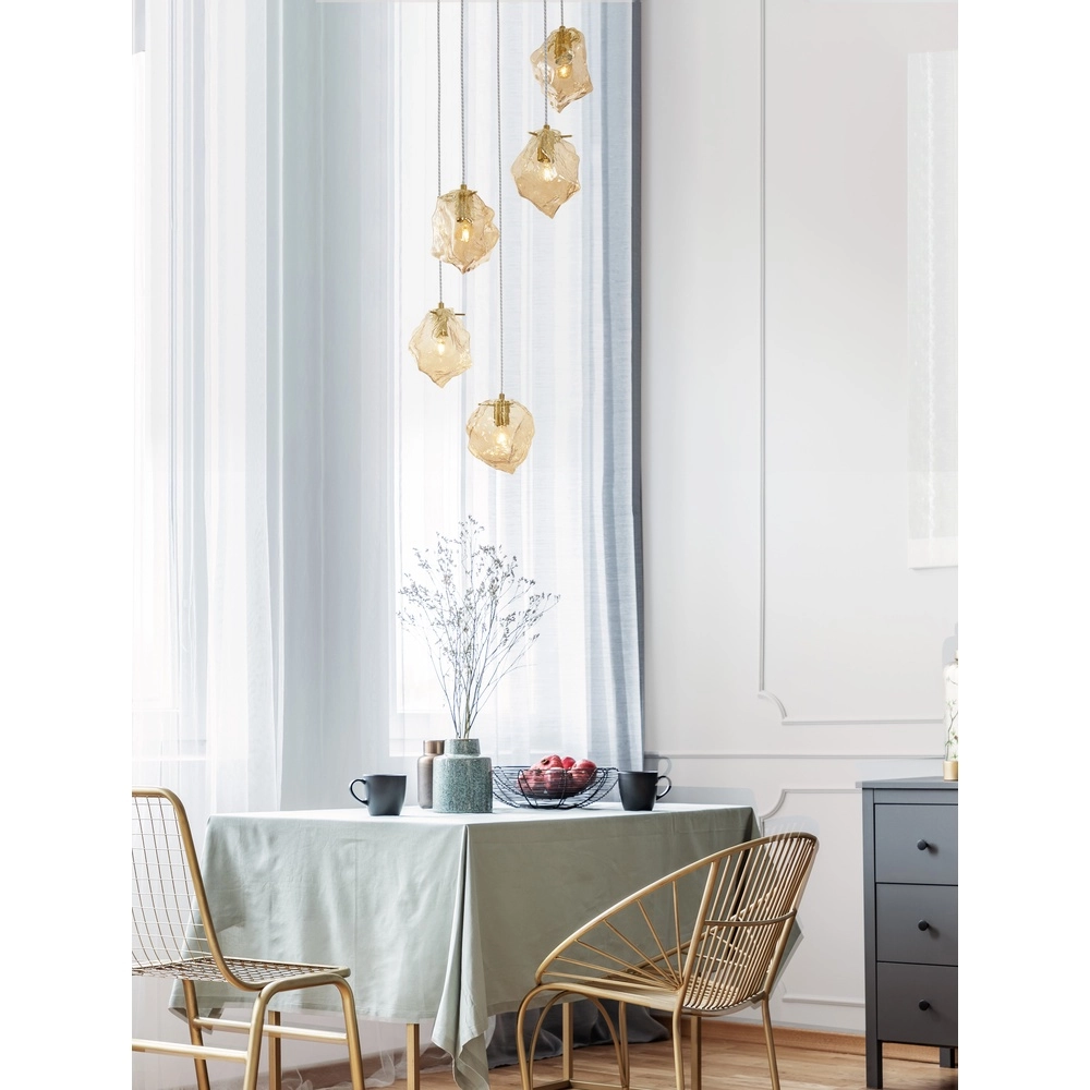 Pendant lamp Odelle 5-light gold with amber glass Lyora 5212017434401