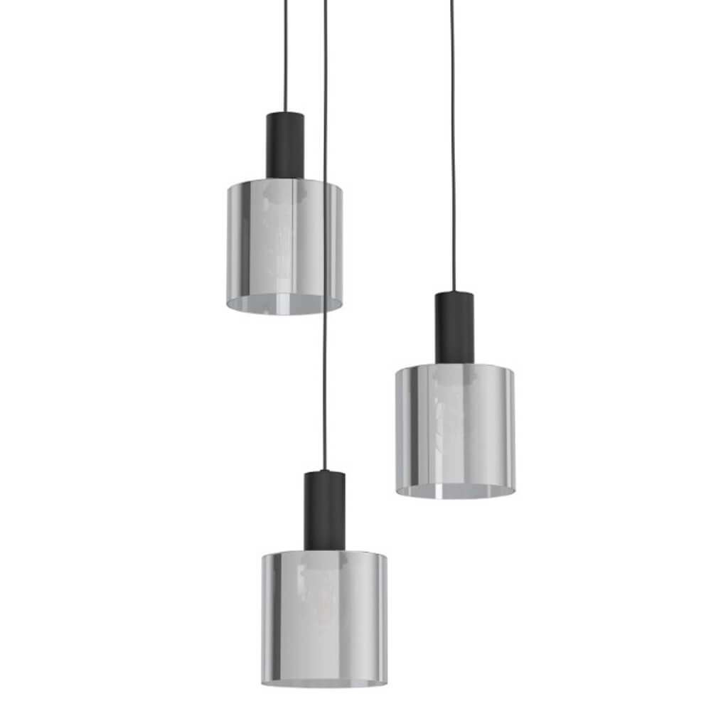 3-light pendant lamp Gorosiba with smoke glass