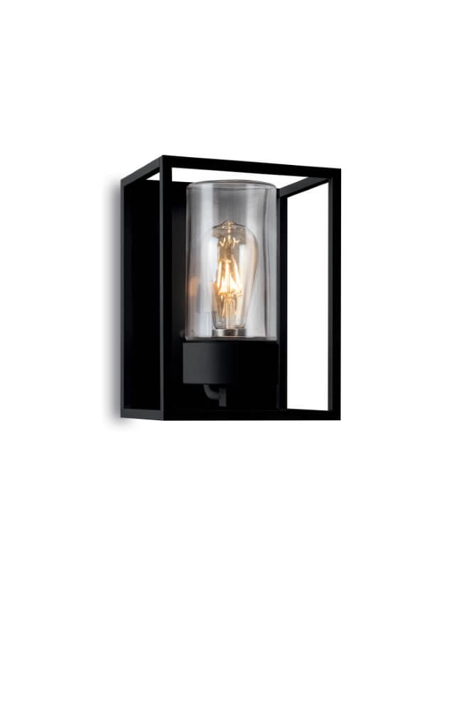 Black wall lamp Cubic3 transparent glass