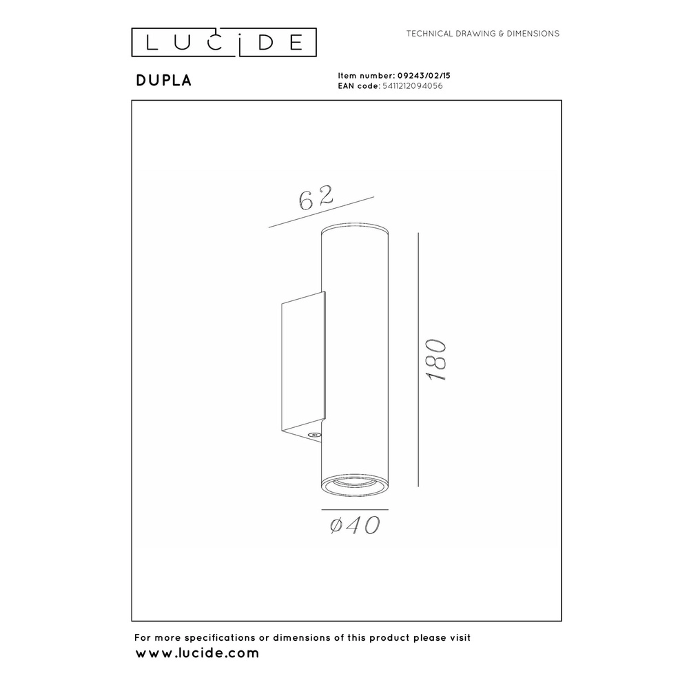 Up & downlight Dupla metallic grey mini GU10 Lucide 5411212094056