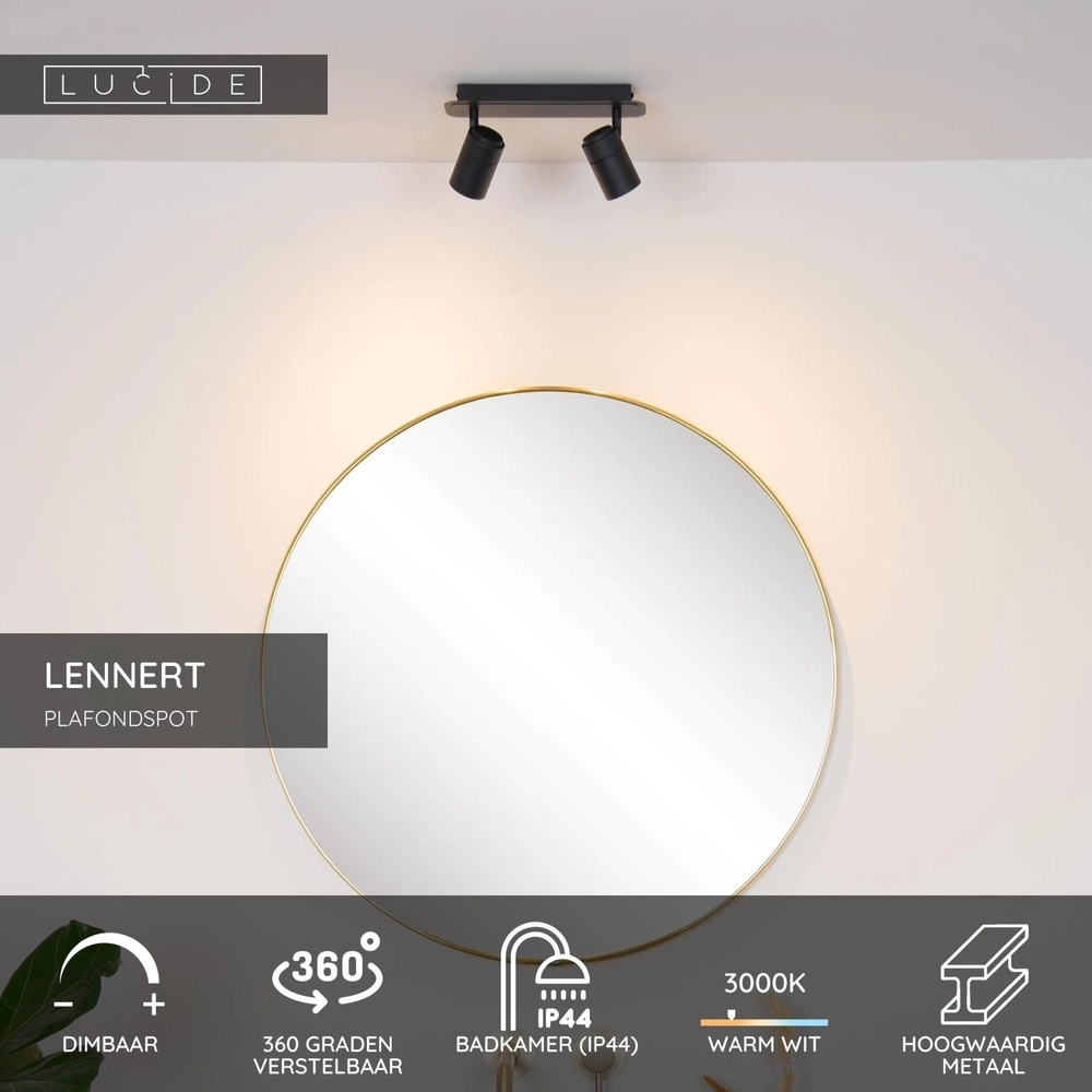Ceiling spotlight Lennert 2-light black Lucide 5411212262684