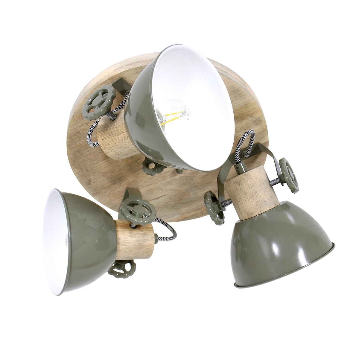 Industrial ceiling lamp Gearwood 3-light retro green with wood Steinhauer 8712746135398