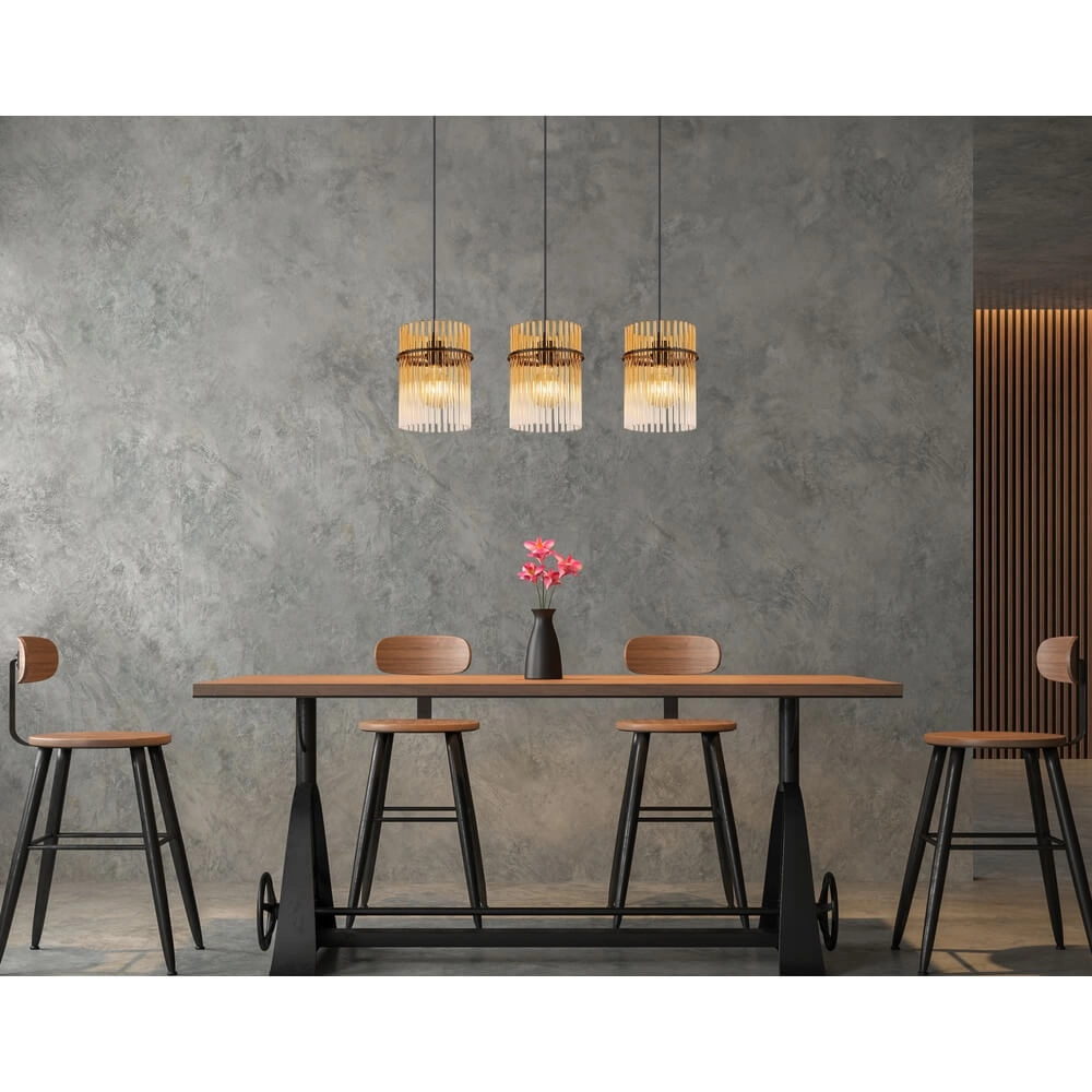 Black pendant lamp Gorley with amber glass 3-lights Globo 9007371468997