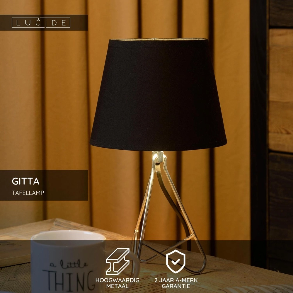 Table lamp Gitta chrome with black cap Lucide 5411212470072