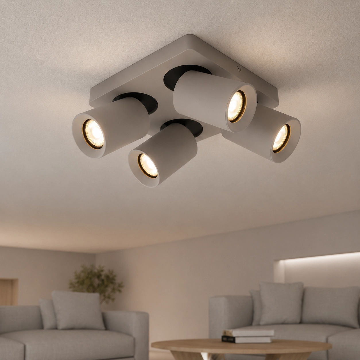 4-light surface-mounted spotlight Megano gray orientable