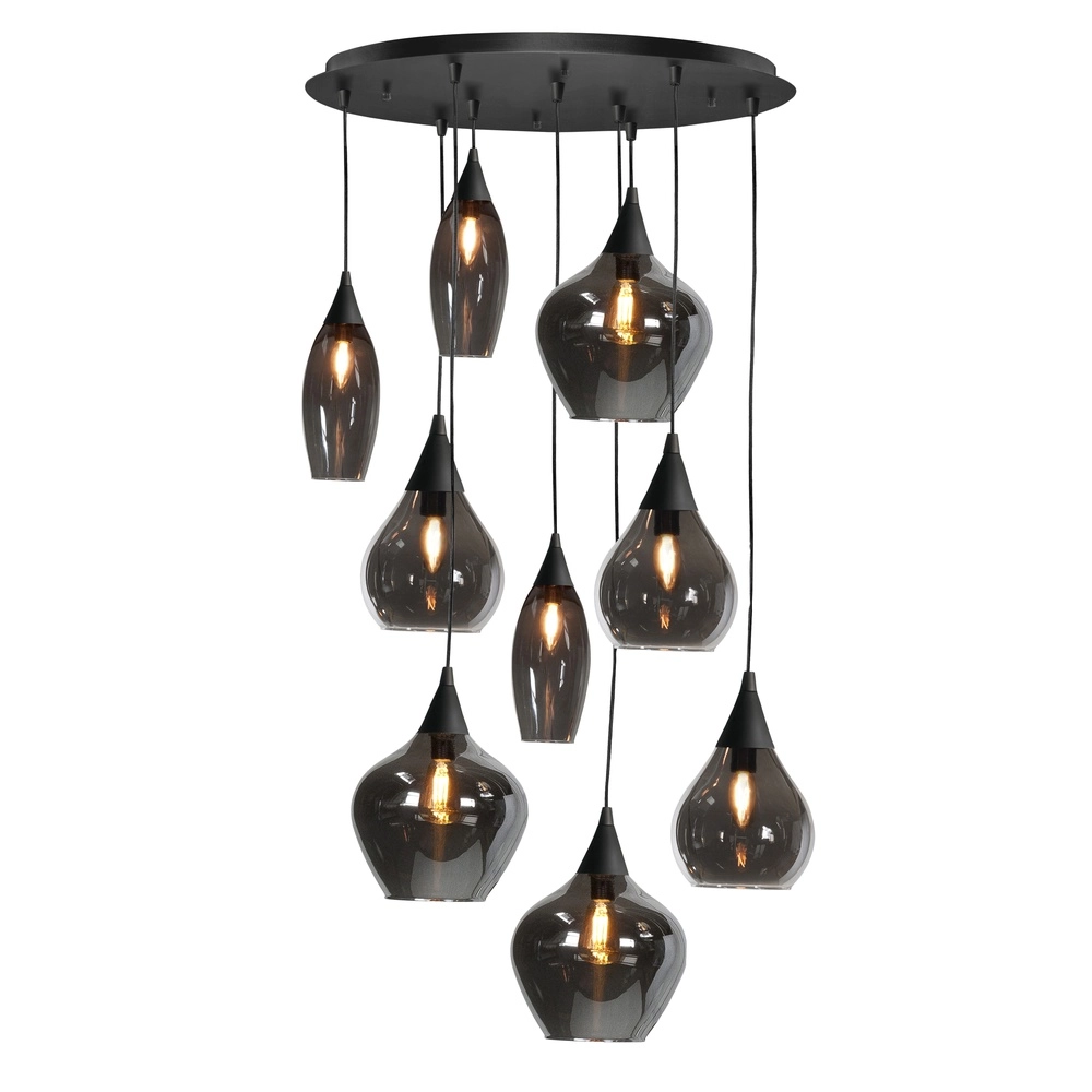 Pendant lamp Cambio Black 9-light smoke glass