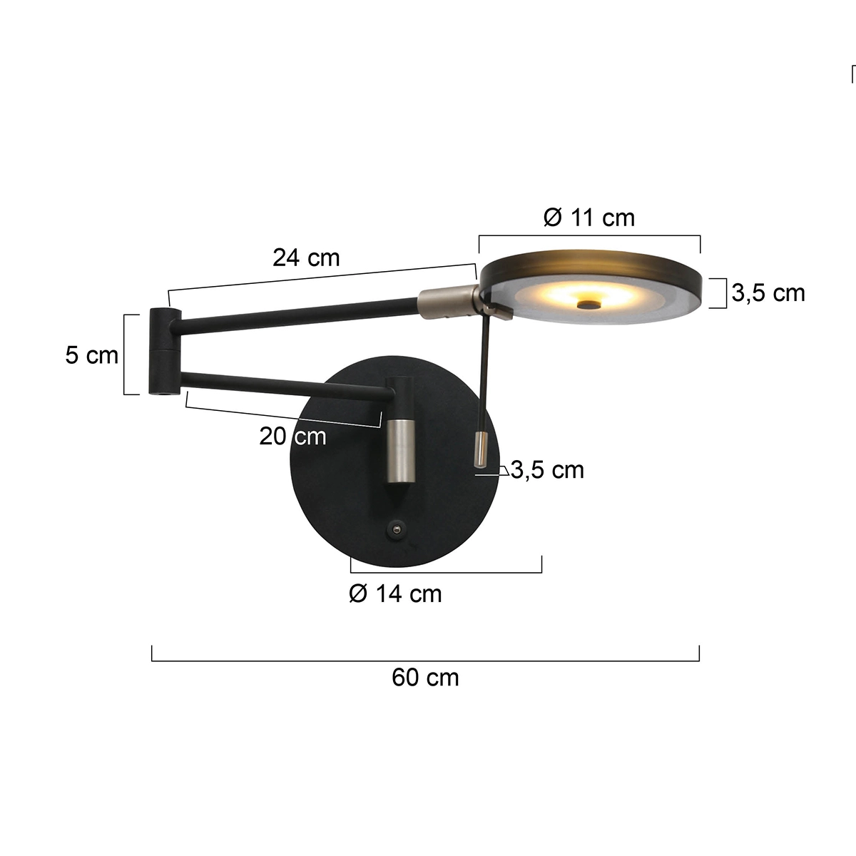 LED wall reading lamp Turound 10w - 2700K - 62cm black smoke glass Steinhauer 8712746133400