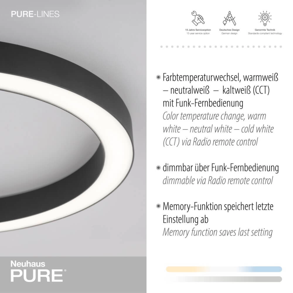 Round floor lamp Pure Lines Round Ø 50cm anthracite Paul Neuhaus 4012248375853