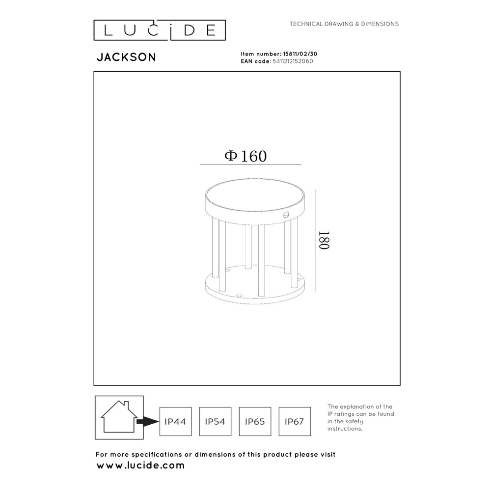 Solar pedestal lamp Jackson 18cm black Lucide 5411212152060
