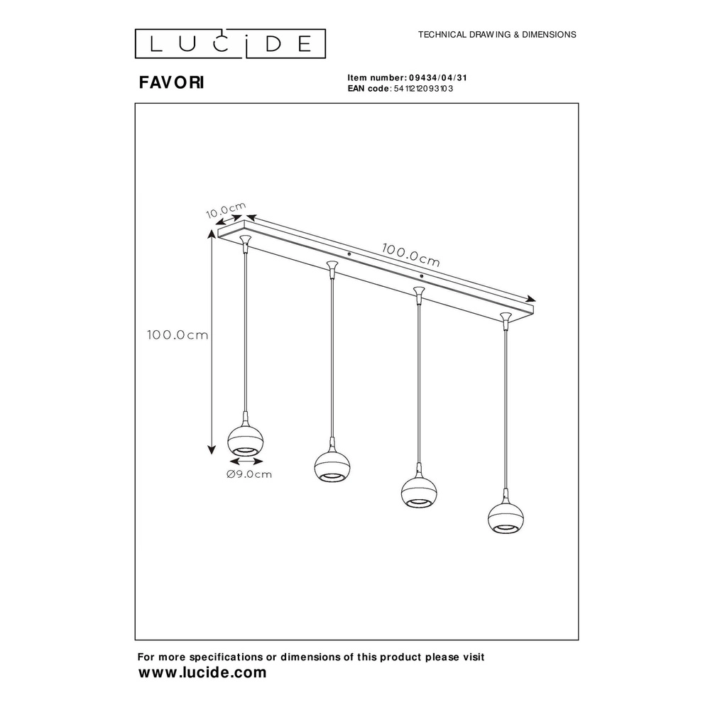 Design pendant lamp Favori White 4-light Lucide 5411212093103