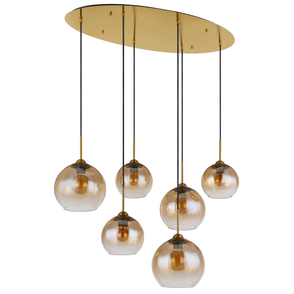 Golden pendant lamp Jamessa 6-light with amber glass Globo 9007371435692
