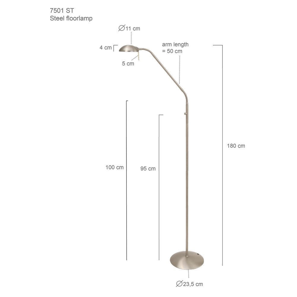 Floor lamp Mexlite 180cm - 2700K Metallic Grey Steinhauer 8712746096378