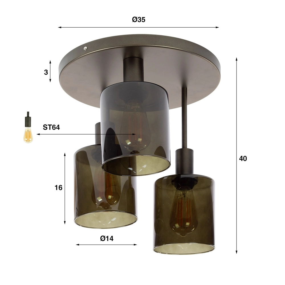 Dark brown ceiling lamp Sepiora Ø 35cm - 3x E27 Lyora 8716803513419