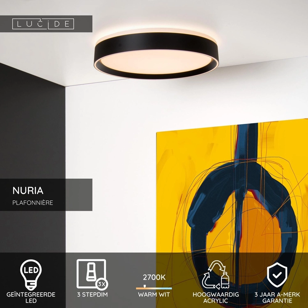 ceiling light Nuria Ø 30cm black Lucide 5411212791757