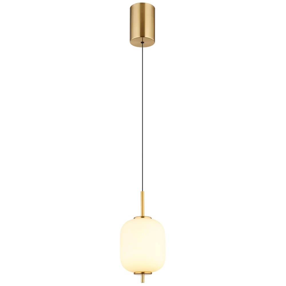 Golden pendant lamp Ewald single white glass Ø 13.5cm