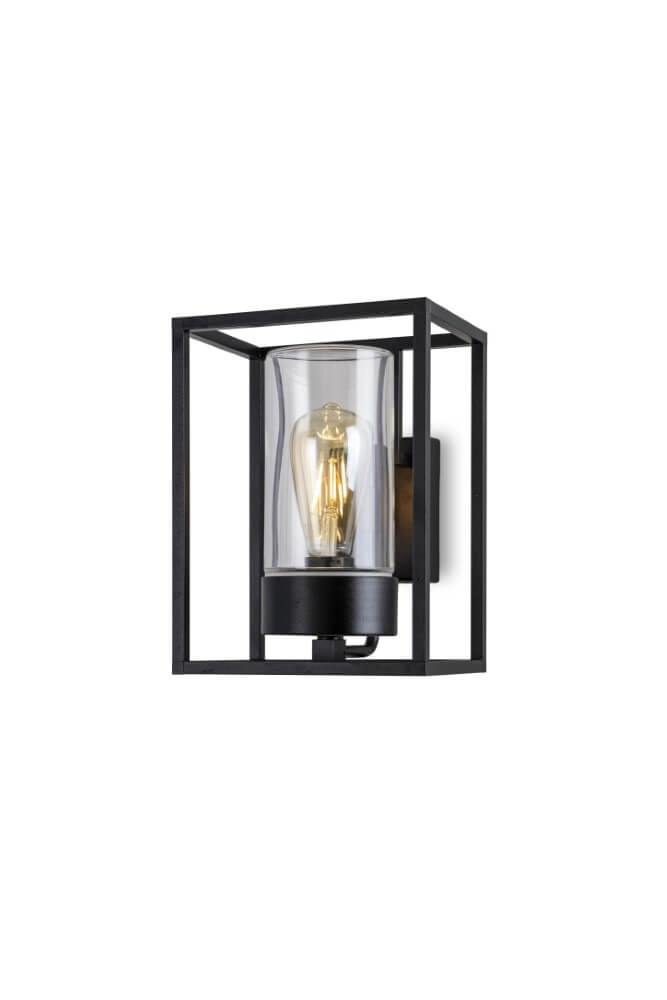 Black wall lamp Cubic3 with transparent glass