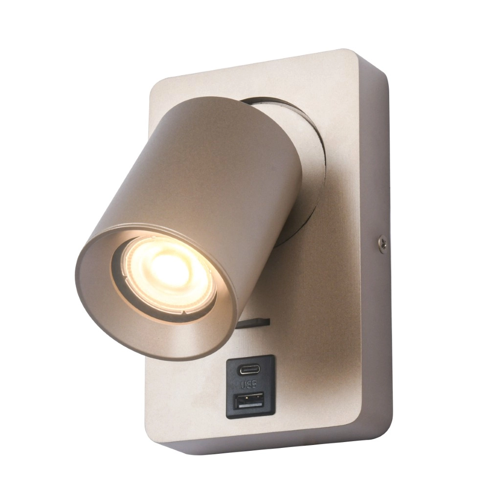 Bedside lamp Megano USB champagne with USB-A and USB-C