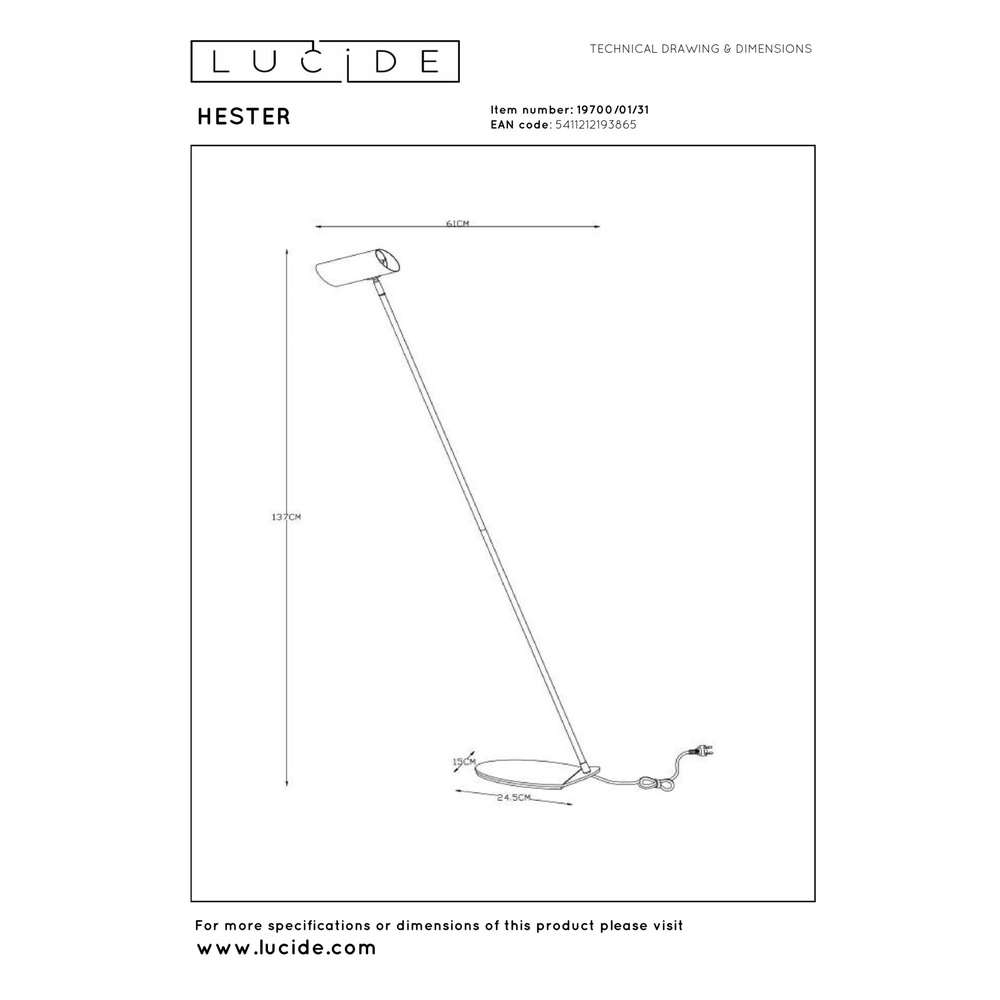 Reading lamp Hester white Lucide 5411212193865
