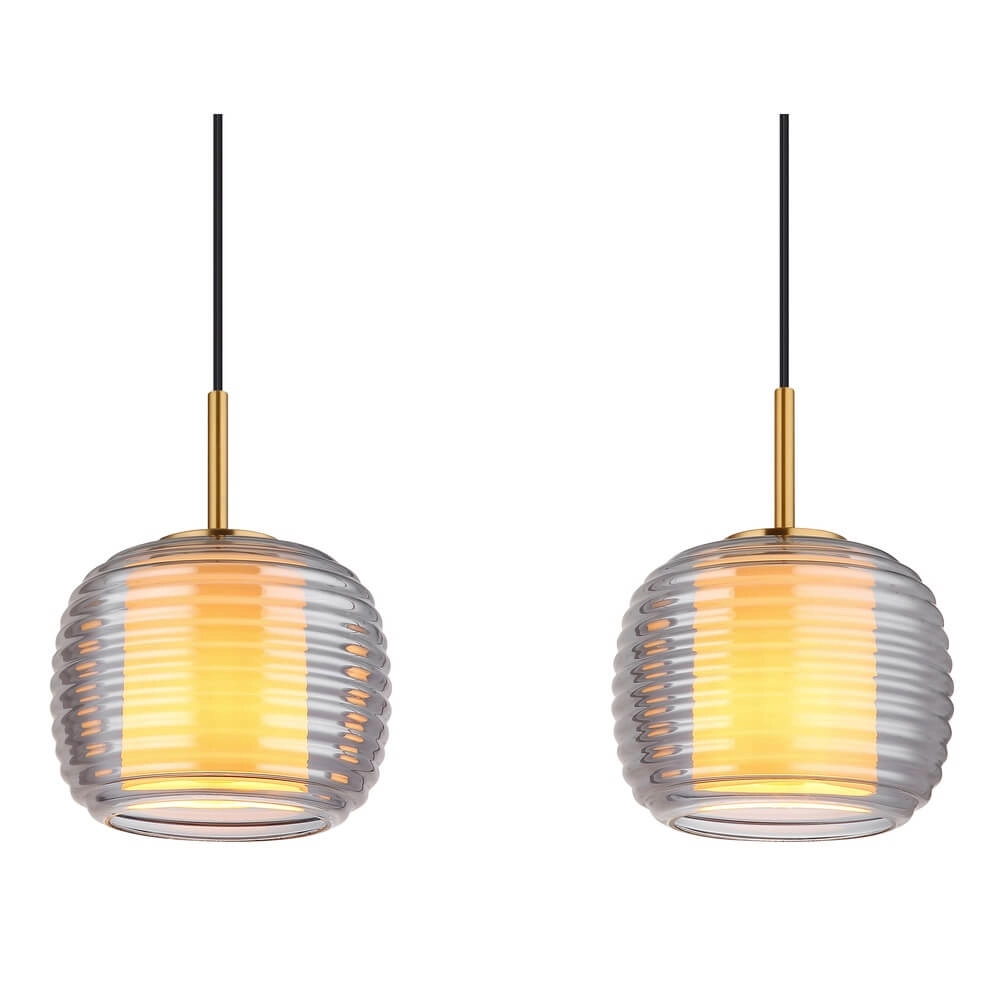 Design pendant lamp Lampigna black with amber glass 3-lights Globo 9007371471614