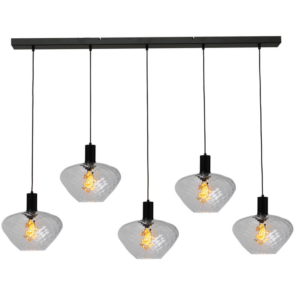 5-light hanging lamp - black - Porto with Blossom clear lenses