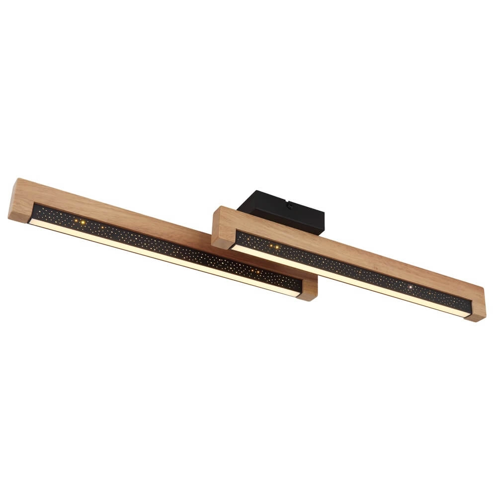 Sleek ceiling lamp Starla black with wood 70cm