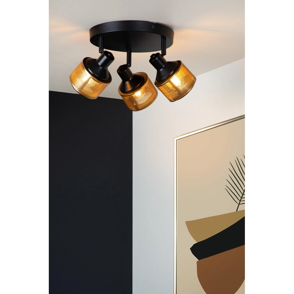Ceiling lamp Rafa 3-light black with copper Lucide 5411212771315